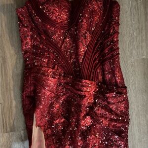 Elegant Red Lace and Sequin Prom Dress